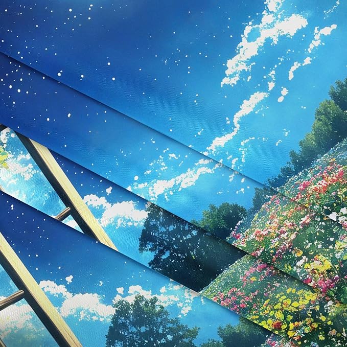 LB Wildflower Moon Tapestry, Window Forest Plant Green Leaf and Garden Colorful Floral Wall Tapestry for Bedroom, Night Sky Wall Art for Living Room Dorm Home Decor Ready to Hanging, 48 x 36 Inches-Ruum Studio Home