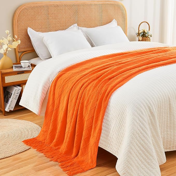 inhand Fall Throw Blanket Burnt Orange Halloween Decor for Couch, Soft Living Room Home Decor Knitted Blanket, Outdoor Lightweight Autumn Blanket, Farmhouse Warm Fall Decoration Indoor, 50"x60"-Ruum Studio Home