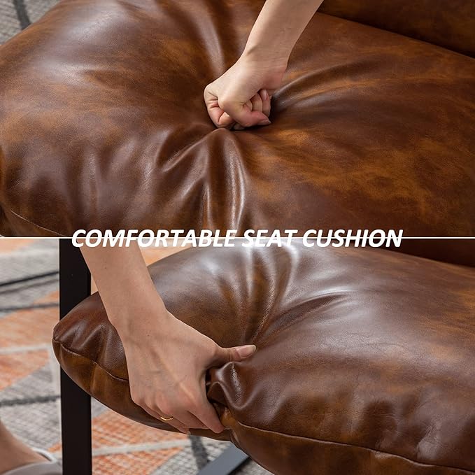 DUOMAY Mid-Century Accent Chair Armchair Set of 2, Comfy PU Leather Leisure Chair Lazy Chair with Metal Leg for Living Room Bedroom Office Apartment, Brown-Ruum Studio Home