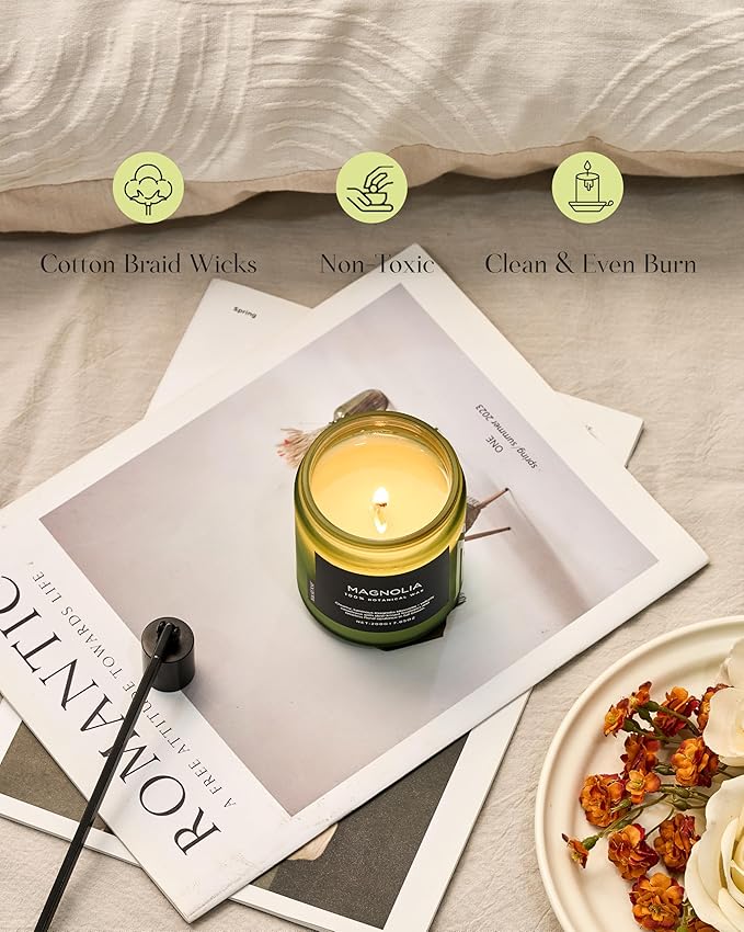 M&SENSE Magnolia Jasmine Scented Candle, 7.05oz 50 Hours Long Lasting Clean Non Toxic All Natural Soy Wax Candle for Relaxing & Stress Relief, 2 Wick Spring Fragrance Gifts for Home Decor-Ruum Studio Home