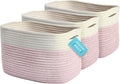 OrganiHaus Set of 3 Woven Storage Baskets for Organizing, Cotton Rope Organizer Bins for Shelves, Closet & Nursery, Dog Toy Basket, Decorative Bins for Toys, Towels & Books - 15x10x9, Pink/Off-White-Ruum Studio Home
