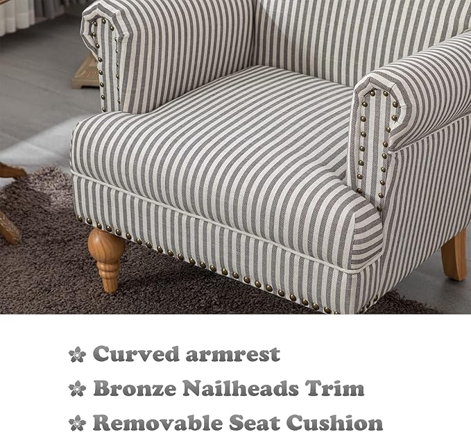 chairus Linen Accent Chair for Living Room Set of 2 Upholstered Mid Century Modern Single Sofa Chair with Solid Wood Legs Comfy Reading Armchair for Bedroom/Office Room/Recption/Lounge, Black Stripe-Ruum Studio Home