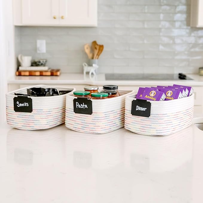 NaturalCozy 13.5”x8.5”x5.5” Rectangle Storage Baskets for Shelves 3 Pack | Cotton Rope Woven Small Baskets for Organizing | Small Storage Bins for Nursery, Bathroom, Closet, Shelf, Decorative-Ruum Studio Home