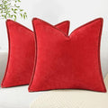 decorUhome Chenille Soft Throw Pillow Covers 18x18 Set of 2, Farmhouse Velvet Neutral Decorative Euro Pillow Covers with Stitched Edge for Couch Sofa Bed Home Decor, Red-Ruum Studio Home