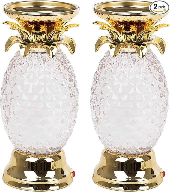 YAKii 9.5" Pineapple LED Color Changing Shine Lava Lamp,Swirling Water Waves Lamp Kid Safe Battery/USB Cable Operated,Table Lamp Candle Holder Table Decoration Gold(Pack of 2)-Ruum Studio Home