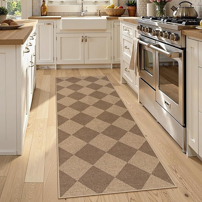 Lahome Checkered Easy Jute Runner Rug, 2x6 Kitchen Mats for Floor Non Slip Washable Entryway Runner, Checkerboard Nature Indoor Outdoor Carpet for Hallway 6ft Entry-Ruum Studio Home