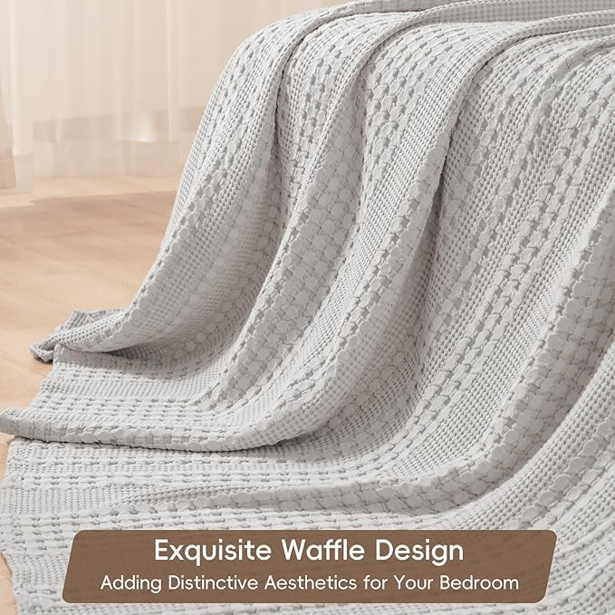 PHF 100% Cotton Waffle Weave Blanket Twin Size, Soft Lightweight Breathable Cozy Summer Blankets for Bed, Luxury Aesthetic Woven Bedding for Home Decor, 66"x90", Light Grey-Ruum Studio Home