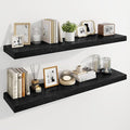 Marsmiles 48" Floating Shelves for Wall, Wooden Shelves with Invisible Brackets Set of 2, Rustic Farmhouse Wall Mounted Shelf for Kitchen Bathroom Living Room Study, Black-Ruum Studio Home