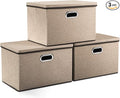 PRANDOM Large Collapsible Storage Bins with Lids [3-Pack] Jute Fabric Foldable Storage Boxes Organizer Containers Baskets Cube with Cover for Home Bedroom Closet Office Nursery (17.7x11.8x11.8)-Ruum Studio Home