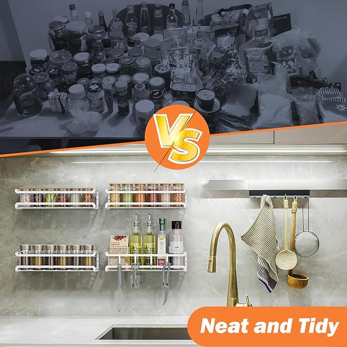 Spice Rack wall mounted 2 Pack, Space-Saving Spice Organizer for Spice Jars and Seasonings,Screw or Adhesive Hanging Spice Rack Organizer for Your Kitchen Cabinet,or Pantry Door,White-Ruum Studio Home