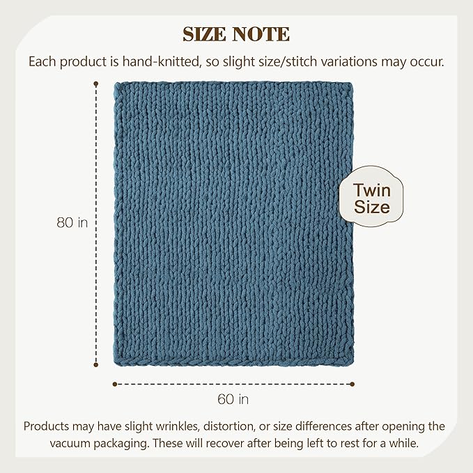 Carriediosa Chunky Knit Throw Blanket 60" X 80" Twin, 100% Hand Made Large Chenille Loop Yarn Soft Fluffy Throws for Couch Sofa Bed, Big Crochet Cozy Heavy Thick Cable Woven Blankets, Lyons Blue-Ruum Studio Home