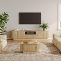 Fluted TV Stand and Coffee Table Set of 2,86.61'' TV Console for 55-85 Inch,Modern Entertainment Center with Large Storage Cabinet,Lift Top Coffee Table for Living Room, Bedroom, Natural-Ruum Studio Home