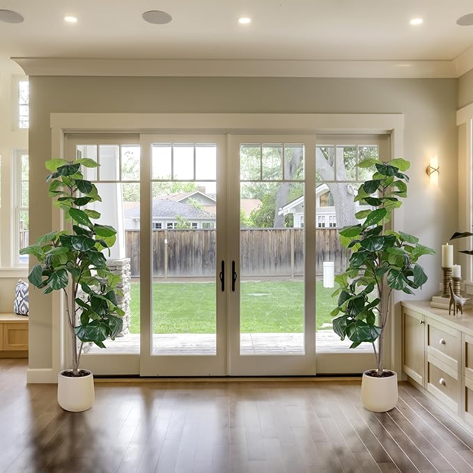 Artificial Fiddle Leaf Tree, 6ft Faux Plant Fake Ficus Lyrata Trees with White Planter, Artificial Fig Trees Floor Plants for House Office Living Room Indoor Home Decor, Housewarming Gift-Ruum Studio Home
