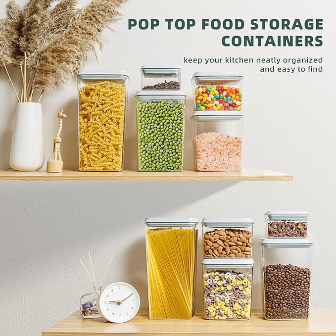 Airtight Pop Food Containers 10-Piece Set BPA-Free Stackable Air Tight Pantry Storage Containers Ideal for Storage Cereal Snack Flour Sugar Spaghetti-Ruum Studio Home