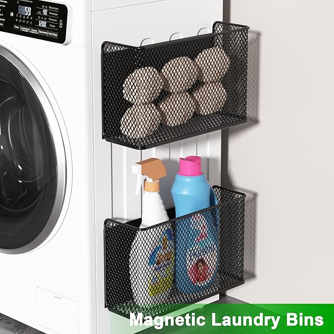 Magnetic Baskets Shelf Bins Organizer Holder Storage Rack Containers for Fridge, Whiteboard, Locker - Home Kitchen Laundry Office School-Ruum Studio Home