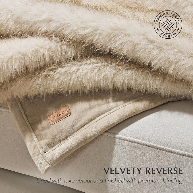 Luxury Faux Fur Throw Blanket, Soft Fluffy Faux Mink Blankets for Bed, Couch, Sofa, Thick Cozy Plush Warm Fur Throws with Reversible Velvet, Tipped Golden Fox, 60"x80"-Ruum Studio Home