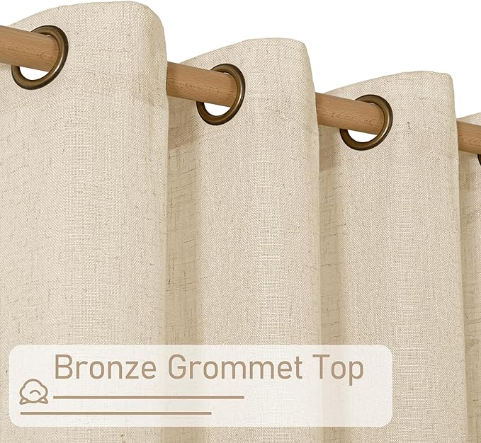 LAMIT 54 Inch Length Linen Curtains for Bedroom, Light Filtering Semi Sheer Neutral Short Decorative Window Drapes with Bronze Grommet for Kitchen,2 Panels Set, 52 X 54 Inch, Linen-Ruum Studio Home