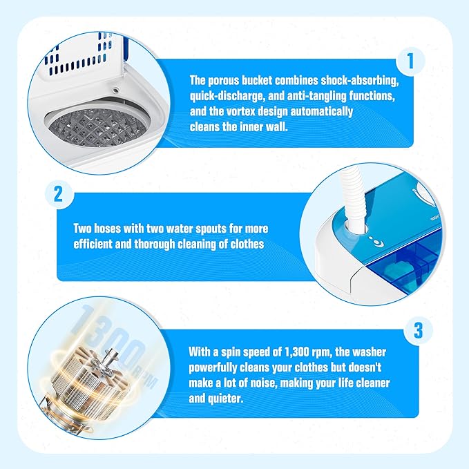 Pataku Portable Washing Machine, Compact Twin Tub Mini Washing Machine, 17.6 LBS Washer and Dryer Combo with Soaking Function, Semi-Automatic for Apartment, Dorms, RVs, Camping (White & Blue)-Ruum Studio Home
