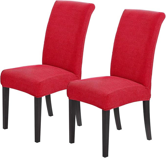 Joccun Chair Covers for Dining Room Set of 2, Dining Chair Slipcovers Stretch Dining Room Chair Covers Seat Protector,Washable Parsons Chair Cover for Home,Hotel,Banquet(Ruby,2 Pack)-Ruum Studio Home