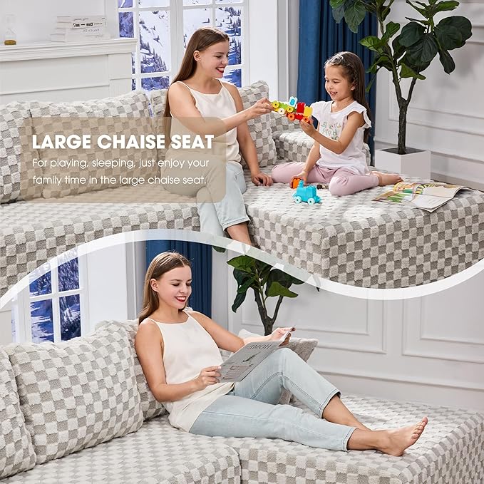 Hobestluk 96“ Modular Sectional Sofa Couches L-Shape Couch 3 Seat Modular Sofa Sectional Couches for Living Room, Cloud Couch with Oversized Chaise (Greygreen, Checked (Right Facing Chaise))-Ruum Studio Home