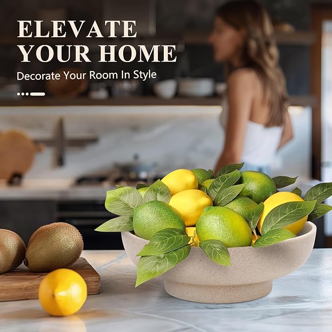 Large Decorative Bowl, Modern Handicraft Resin Bowls for Home Decor, Decorative Fruit Bowl for Kitchen Counter, Stylish Key Bowl for Entry Table, Artificial Stone Resin Beige-Ruum Studio Home