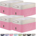 BALEINE 4 Pack Fabric Storage Bins for Shelves, Linen Storage Baskets for Organizing, Decorative Closet Bins for Clothes, Home (Pink, 12"x8"x8")-Ruum Studio Home