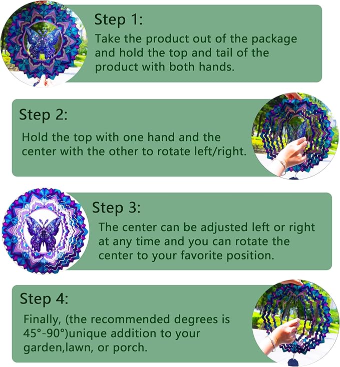 Butterfly Wind Spinner,Hanging Wind Spinners Outdoor for Garden Decoration，12 inch 3D Stainless Steel Wind Sculpture for Indoor/Outdoor Decor-Ruum Studio Home