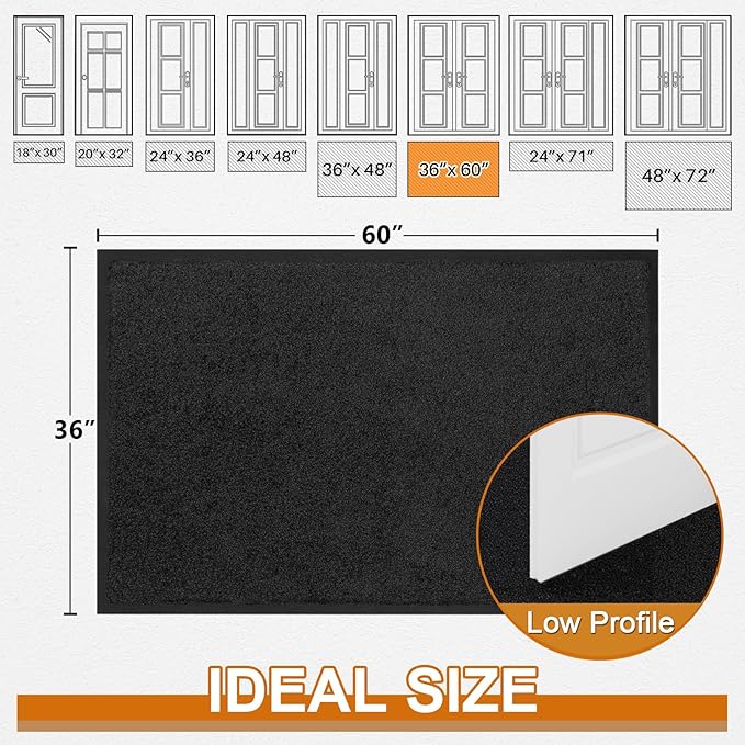 Mibao Dirt Trapper Door Mat for Indoor Outdoor, Waterproof All-Season, All-Weather Doormat, Heavy Duty Non-Slip Entrance Rug, Low Profile Absorbent Entrance Mat Carpet, 60" x 36", Black-Ruum Studio Home