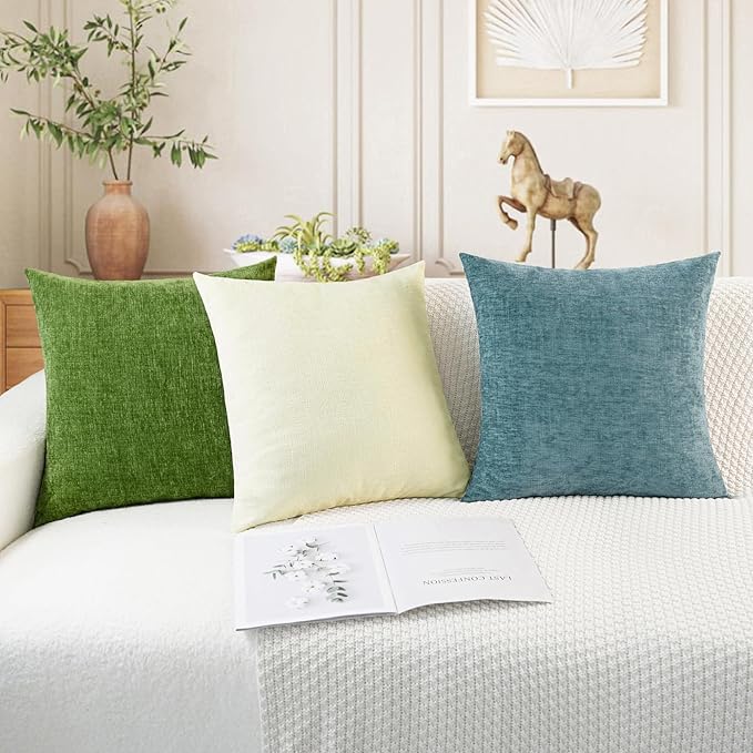 CaliTime Throw Pillow Covers Decorative 18 X 18 Inches Pack of 4 Cozy Chenille Cushion Cases for Couch Sofa Bed Living Room Home Beige-Ruum Studio Home