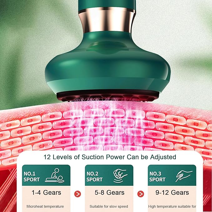 VHV Cellulite Massage Tool-Cupping Kit for Massage Therapy、Lymphatic Drainage Massager、12 Speed Adjustable Suction Cupping Therapy Set, Belly, Thighs, Arms, Butt.（Green-Ruum Studio Home