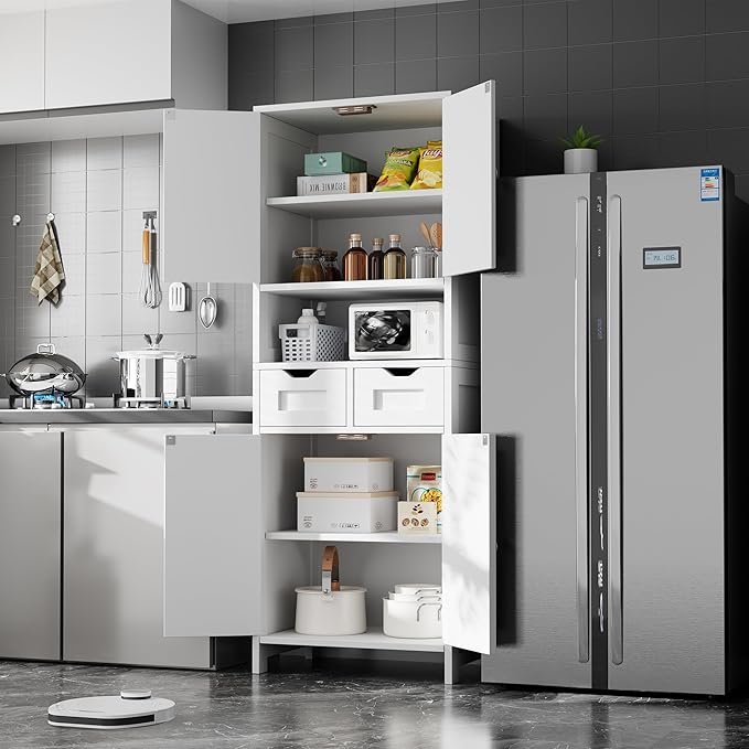 ANWBROAD 67” Bathroom Storage Cabinet Tall Storage Cabinet with Adjustable Shelves and Drawers Freestanding for Bathroom Kitchen Pantry Living Room Cabinet USBC002W-Ruum Studio Home