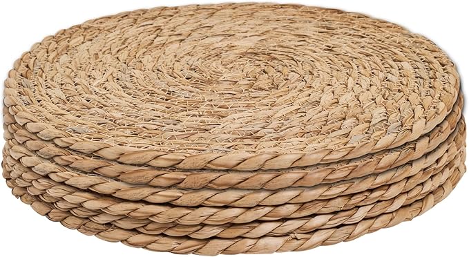 Defined Deco Woven Placemats Set of 6,12" Round Rattan Placemats,Natural Hand-Woven Water Hyacinth Placemats,Farmhouse Weave Place Mats,Rustic Braided Wicker Table Mats for Dining Table,Home,Wedding.-Ruum Studio Home