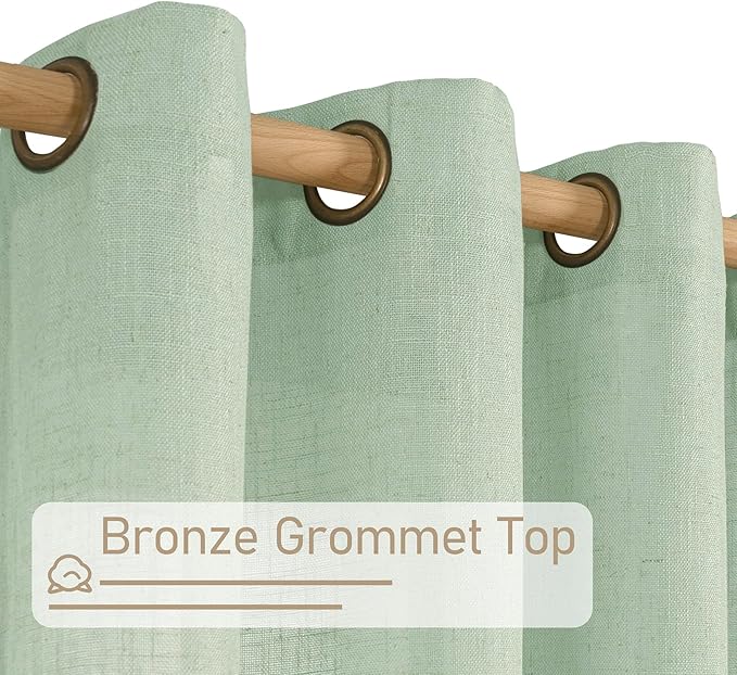 LAMIT Fresh Green Linen Sheer Curtains 63 Inch Length for Bedroom, Light Filtering Panels with Bronze Grommet for Living Room Faux Linen Textured Spring Decor Drapes, 2 Panels, 34 X 63 Inch-Ruum Studio Home