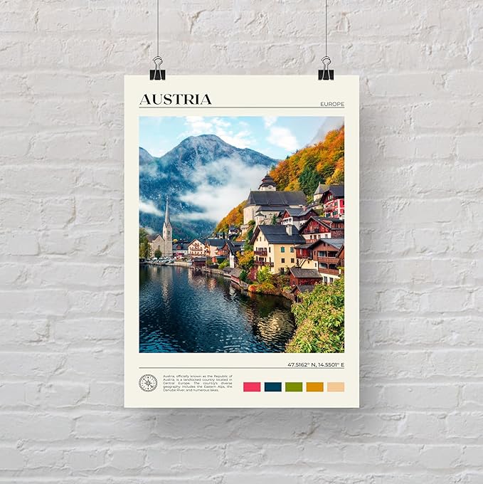 StudioUBILA Austria Wall Art Poster, Decorative Cityscape Landscape Art Prints, Home Decor Wall Art Print for Bedroom Living Room Kitchen Decorations, Unframed-Ruum Studio Home