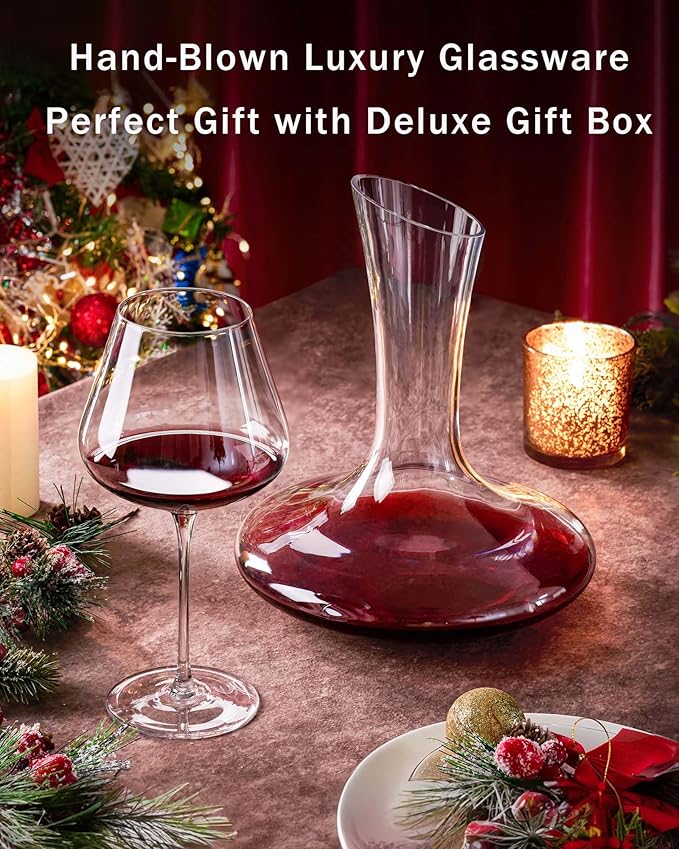 JBHO Hand Blown Italian Style Crystal Burgundy Wine Glasses - Lead-Free Premium Crystal Clear Glass - Set of 2-21 Ounce - Gift-Box for any Occasion-Ruum Studio Home