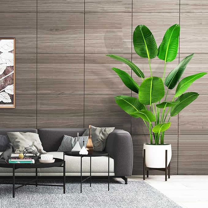 5.5ft Artificial Silk Bird of Paradise Palm Tree (65in) with 12 Trunks Faux Tree and Plastic Nursery Pot, Fake Plant for Office House Farmhouse Living Room Home Decor (Indoor/Outdoor)-Ruum Studio Home