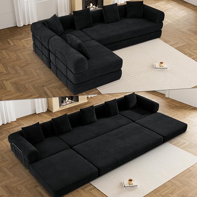 Modular Sectional Loveseat Sofa Cloud Boneless Couch, Modern Sleeper Sofa for Customizable Living Spaces, Cozy Modular Couch for Indoor Room, No Assembly Required, Black-Ruum Studio Home