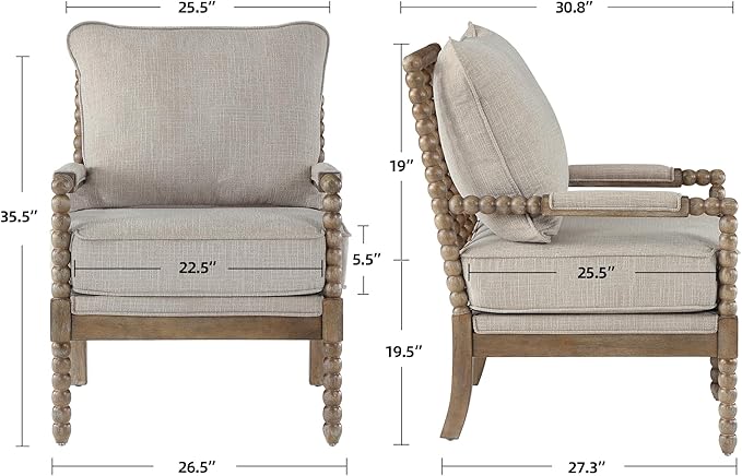 DUHOME Linen Fabric Spindle Accent Chair with Wood Frame,Modern Accent Chairs with Padded Spring Seat and Brushed White Base for Living Room Bedroom Farmhouse Home Office Belcony-Ruum Studio Home