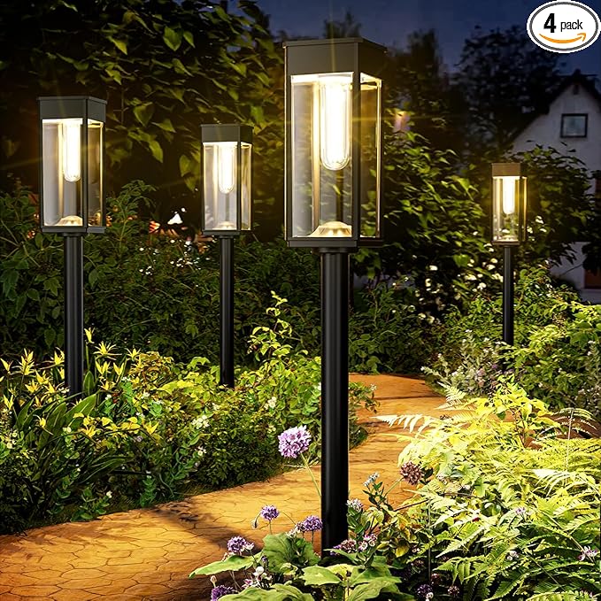 Solar Pathway Lights Outdoor,4 Pack Bright Solar Lights Outdoor,IP65 Waterproof Solar Garden Lights Solar Powered Landscape Lighting for Yard Patio Walkway Driveway Pathway (Warm White)-Ruum Studio Home