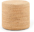 Handwoven Ottoman Pouf, Natural Water Hyacinth Footstool, Round Braided Outdoor Seat with Sturdy Frame, Boho Accent Stool for Patio, Balcony, or Garden (Natural)-Ruum Studio Home
