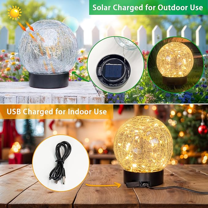 Beautyard Solar Globe Lights Outdoor USB Charged Garden Decor 3.94" Diameter 30LED 1000mAh Solar Globe Lights for Outdoor Indoor Mothers Day Gifts Holiday Decor(3.94'' Medium 4 Pack Warm White)-Ruum Studio Home