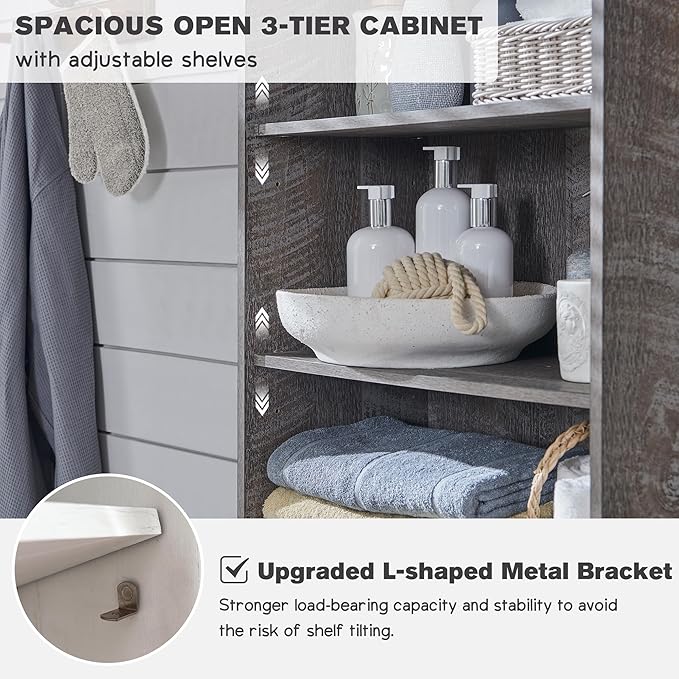 Bathroom Storage Cabinet, 72" Tall Farmhouse Storage Cabinet with 2 Drawers, Adjustable Shelves & Barn Door, Cabinet for Bathroom, Living Room, Kitchen, Grey Wash-Ruum Studio Home