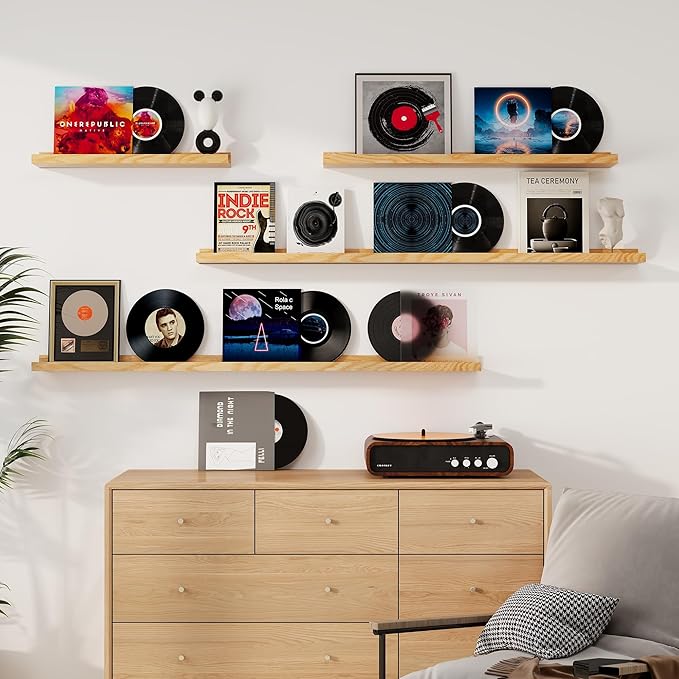 Floating Picture Ledge Shelves 72 Inch Solid Oak Wood Set of 2, Rustic Wall Storage Shelves with Lip, Kids Bookshelf, Photo & Picture Ledge Shelves for Bedroom, Living Room, Kitchen-Ruum Studio Home