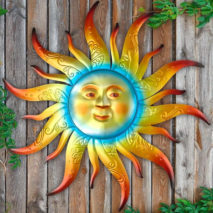Large Metal Sun Wall Art Decor - 23.6 inches Outdoor Wall Decor,Sun Face Sculpture for Garden Farmhouse Yard Patio Fence Living Room Bedroom Gift Idea for Family Friends-Ruum Studio Home