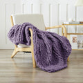 WESHIONGOO Chunky Knit Blanket Throw 40"×40" Knitted Throw Blankets for Couch Bed Fluffy Soft Blanket with Jumbo Chenille Yarn Thick 100% Handmade(Purple)-Ruum Studio Home