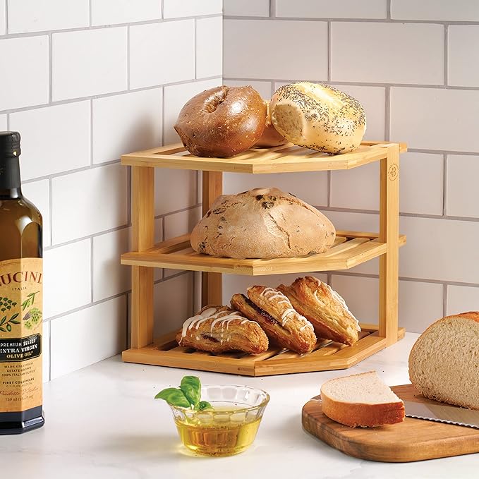 2-Pack Plate Organizer for Cabinet - Bamboo Corner Shelf for Kitchen or Bathroom Storage, Space-Saving Rack for Dishes, Countertop, Cabinet, Pantry - Organization & Housewarming Gift-Ruum Studio Home