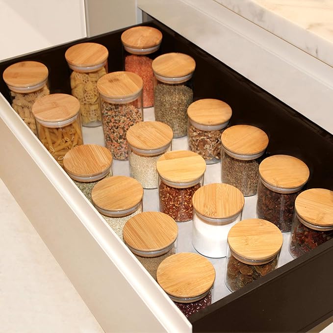 Glass Jars with Bamboo Lids (16oz in 9 Pack), Food Jars and Canisters Sets with lids, Food Storage Jars with Airtight Lids, Glass Pantry Jars-Ruum Studio Home