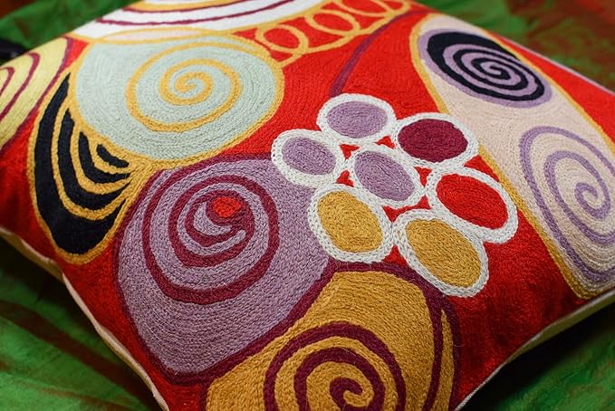 Hilma Al Klint Red Pillow Cover Modern Red Pillowcase Abstract Chair Cushion Accent Throw Pillowsham Mid Century Chair Cushions Hand Embroidered Wool Size 18x18-Ruum Studio Home