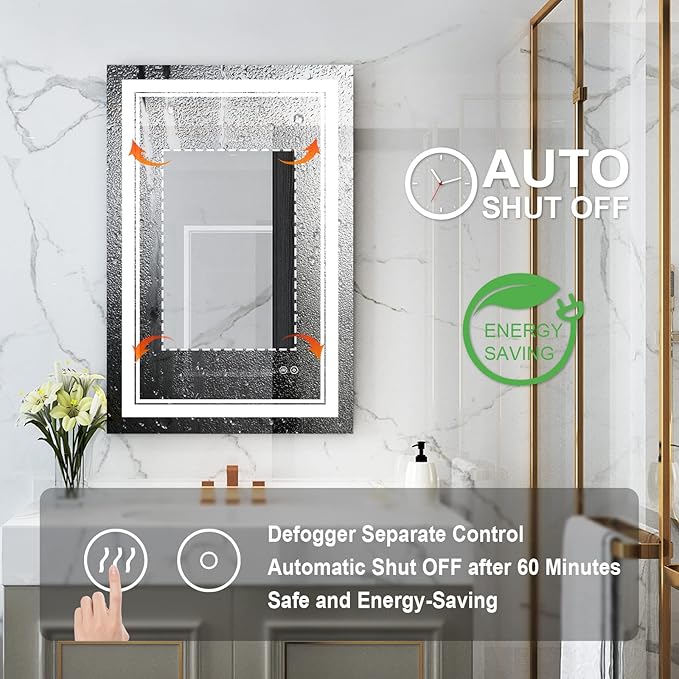 WELLFOR LED Bathroom Vanity Mirror 24 x 36 Inch, Lighted Anti-Fog Dimmable Mirror, IP44 Waterproof Wall Mounted Makeup Mirror, Packed with US Standard Plug and Touch Switch, (Horizontal/Vertical)-Ruum Studio Home