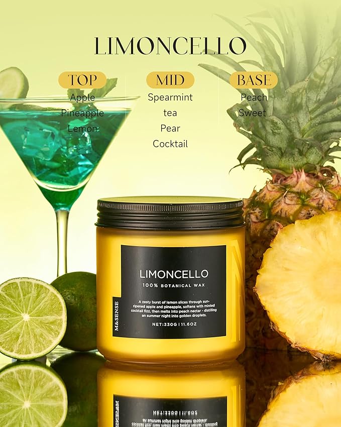 M&SENSE Limocello Scented Candle - 11.6oz Natural Soy Wax Non Toxic 70-Hour Slow Burning 2-Wick Lemon Highly Scent for Home Decor, Summer Candle for Yoga Spa & Meditation & Relaxing Gift-Ruum Studio Home